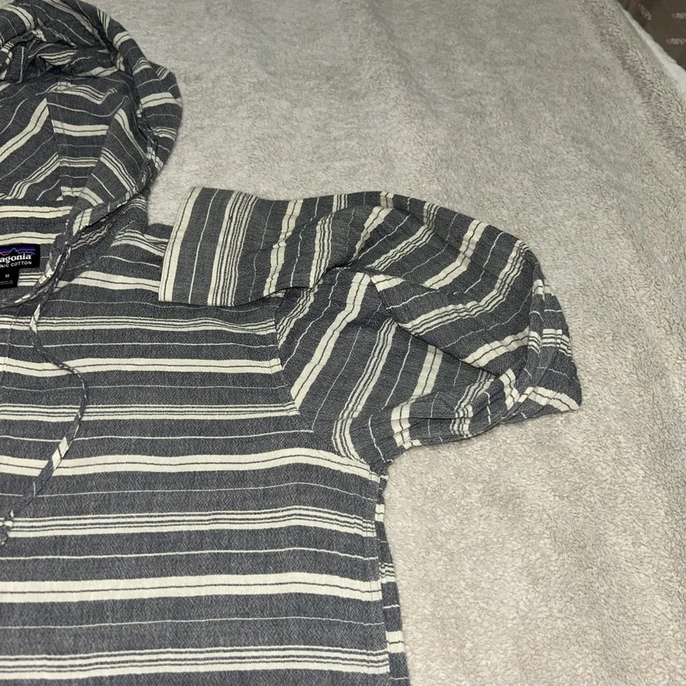 Patagonia Men's Medium Fjord Organic Cotton Hoodie Grey Striped Henley - Picture 6 of 10